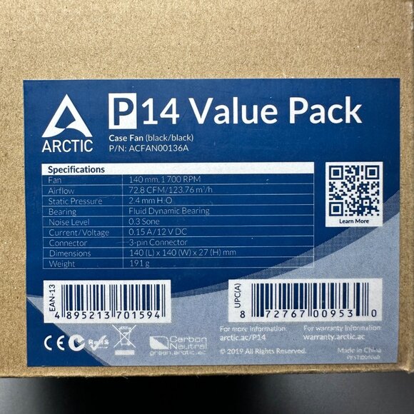 Arctic P14 Value Pack 140mm Computer Case Fans 5-Pack Black 3-Pin Connector - Picture 6 of 10